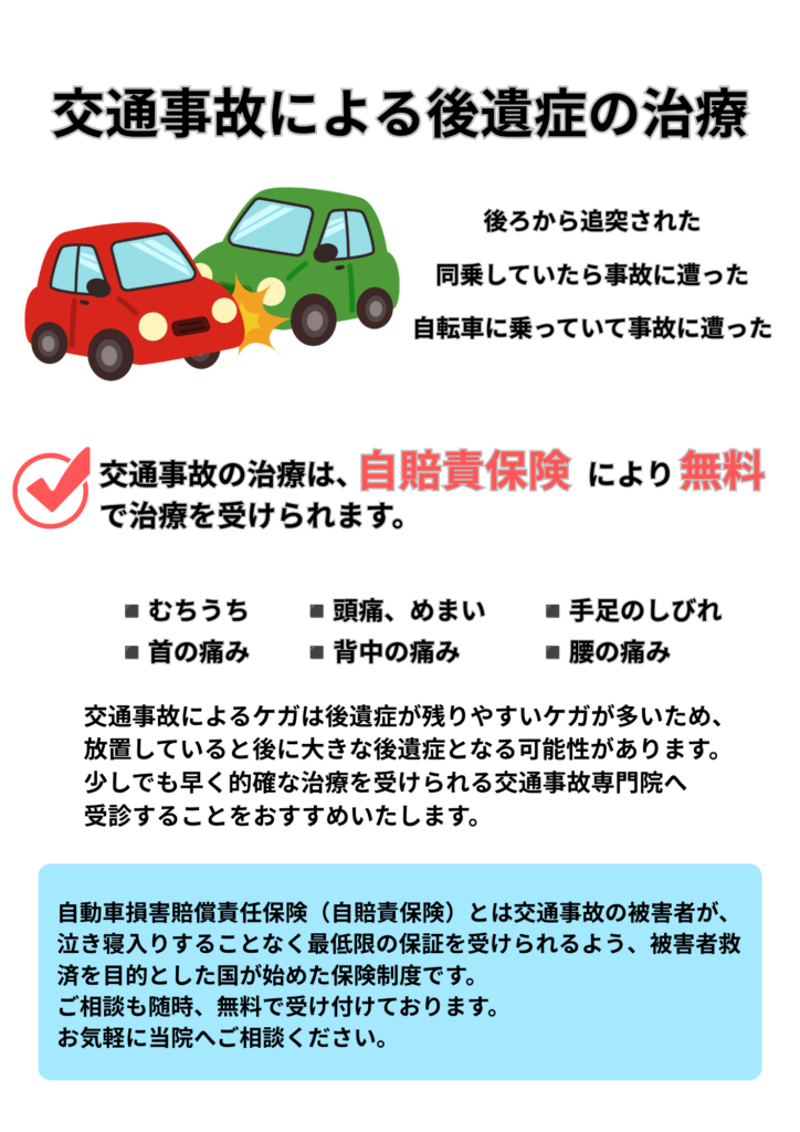 交通事故による後遺症（むちうち・頭痛・腰痛など）の治療と自賠責保険についての解説画像